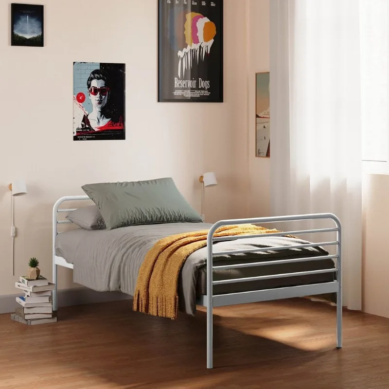 Cama Solteiro em Ferro Aço Carbono Tubular Teko Casatema Branco/Fosco/Álamo Branco Fosco / Álamo