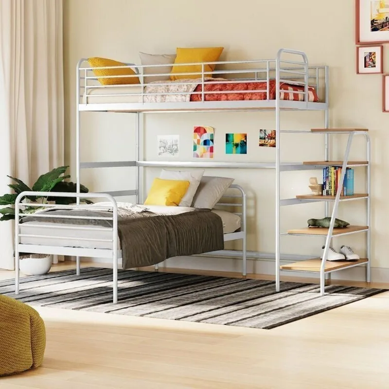 Beliche com Escada Lateral em Ferro Aço Carbono Tubular Teko Casatema Branco/Fosco Branco Fosco /Álamo