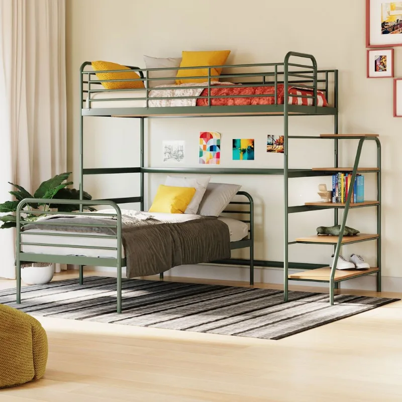 Beliche com Escada Lateral em Ferro Aço Carbono Tubular Teko Casatema Verde/Álamo Verde/Álamo