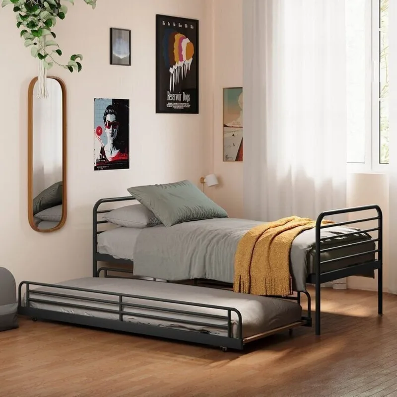 Bicama em Ferro Aço Carbono Tubular Teko Casatema Preto/Fosco/Álamo Preto Fosco /Álamo