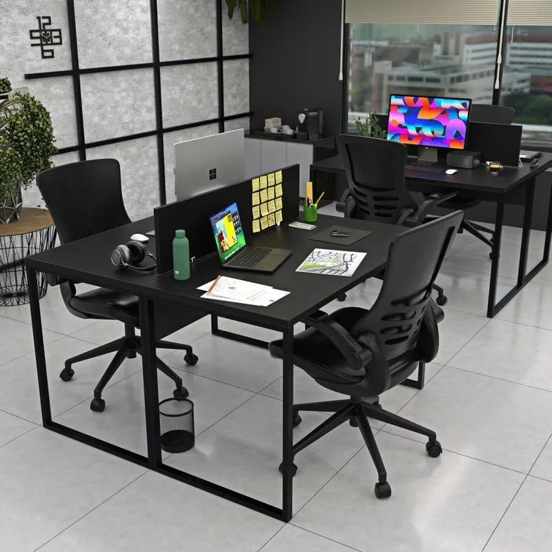 Escrivaninha Mesa Escritório 2 Lugares 120cm Industrial Preto Preto