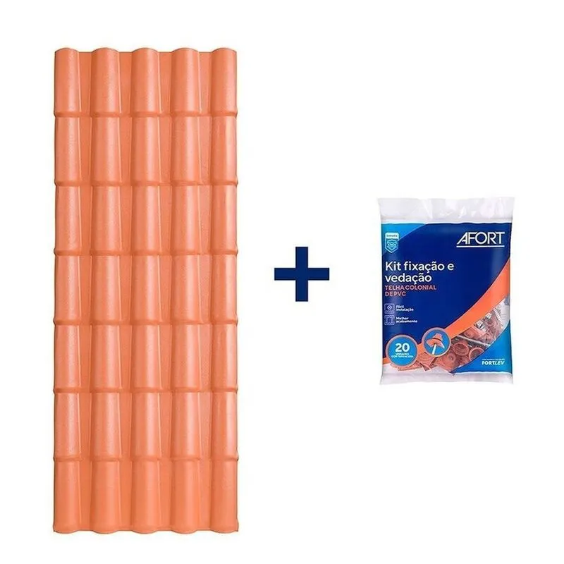 Kit Com 5 Telhas De Pvc Colonial 2,62 X 0,86 X 2.0 Mm 5 Ondas Com 3 Kit Fixação E Vedação Afort Marrom Marrom
