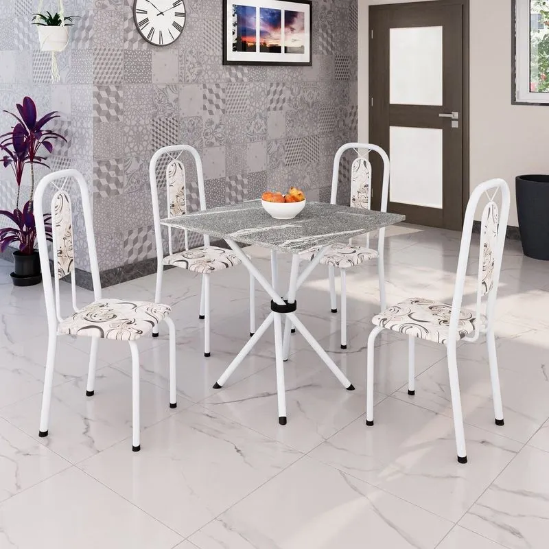 Conjunto Sala De Jantar Com 4 Cadeiras Lívia Arabesco/branco Arabesco/ Branco