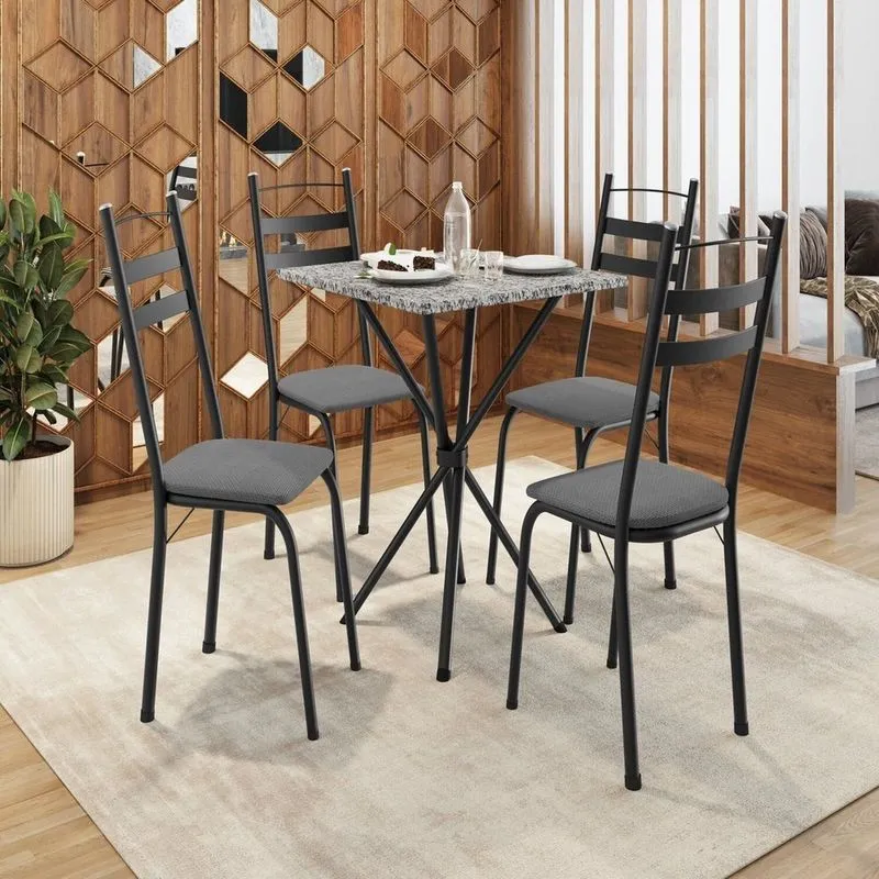 Conjunto Sala De Jantar Mesa Quadrada 70cm Tampo Granito Com 4 Cadeiras Milla Preto/platina/ocre Preto/platina/ocre