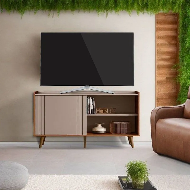 Rack Para Tv Até 50 Polegadas Mdf 135,7cm New Austin Cinza Grigio Fosco/cinamomo Mel Grigio Fosco / Cinamomo Mel