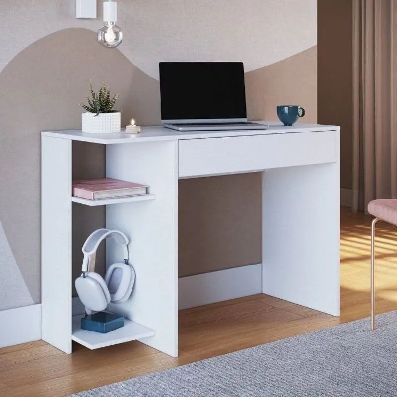 Escrivaninha Mesa Escritório Complemento 1 Gaveta 108cm Branco Line Branco