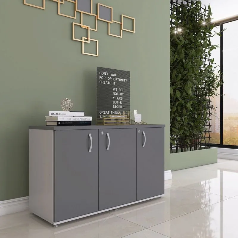 Armário Para Escritório Pivotante Credenza Cinza/grafito Cinza/grafito