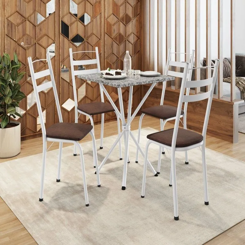Conjunto Sala De Jantar Mesa Quadrada 70cm Tampo Granito Com 4 Cadeiras Milla Branco/madeira Imbuia/ocre Branco/madeira Imbuia/ocre