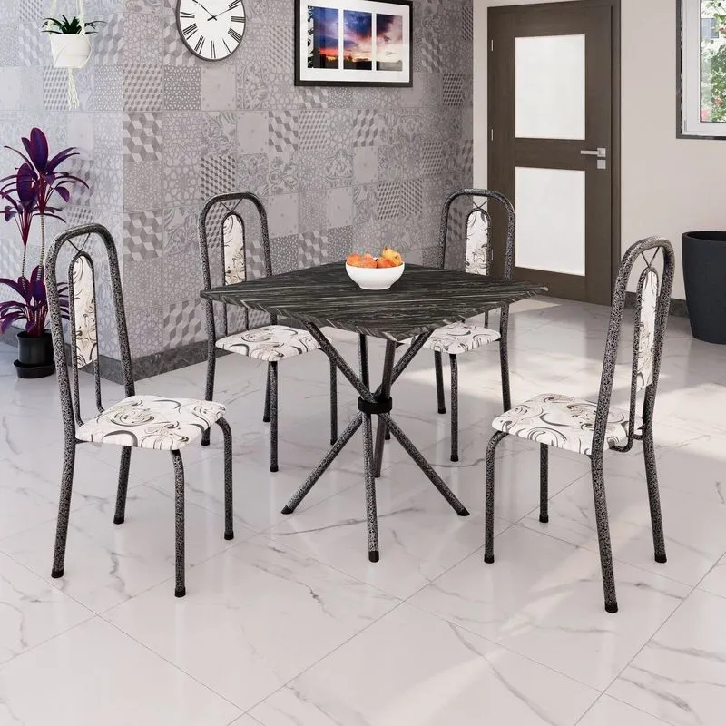 Conjunto Saja De Jantar Com 4 Cadeiras Lívia Prata/arabesco Arabesco / Prata