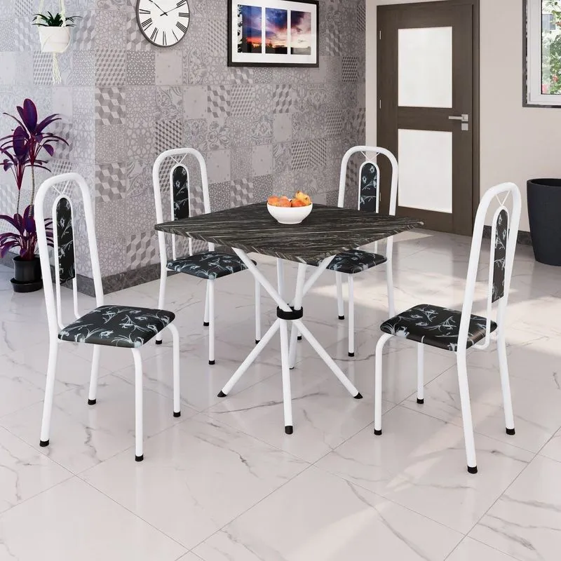 Conjunto Sala De Jantar Com 4 Cadeiras Lívia Branco/preto Preto / Branco