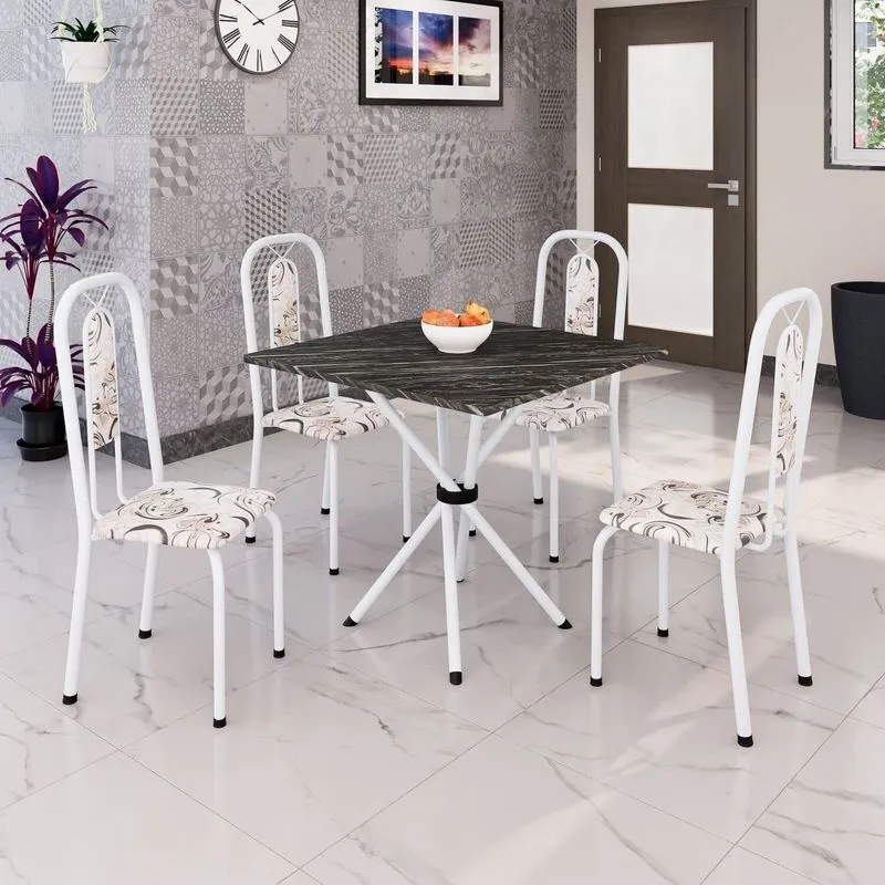 Conjunto Sala De Jantar Com 4 Cadeiras Lívia Branco/arabesco Arabesco/ Branco