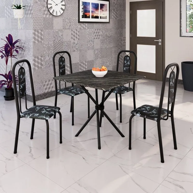 Conjunto Sala De Jantar Com 4 Cadeiras Lívia Preto Preto
