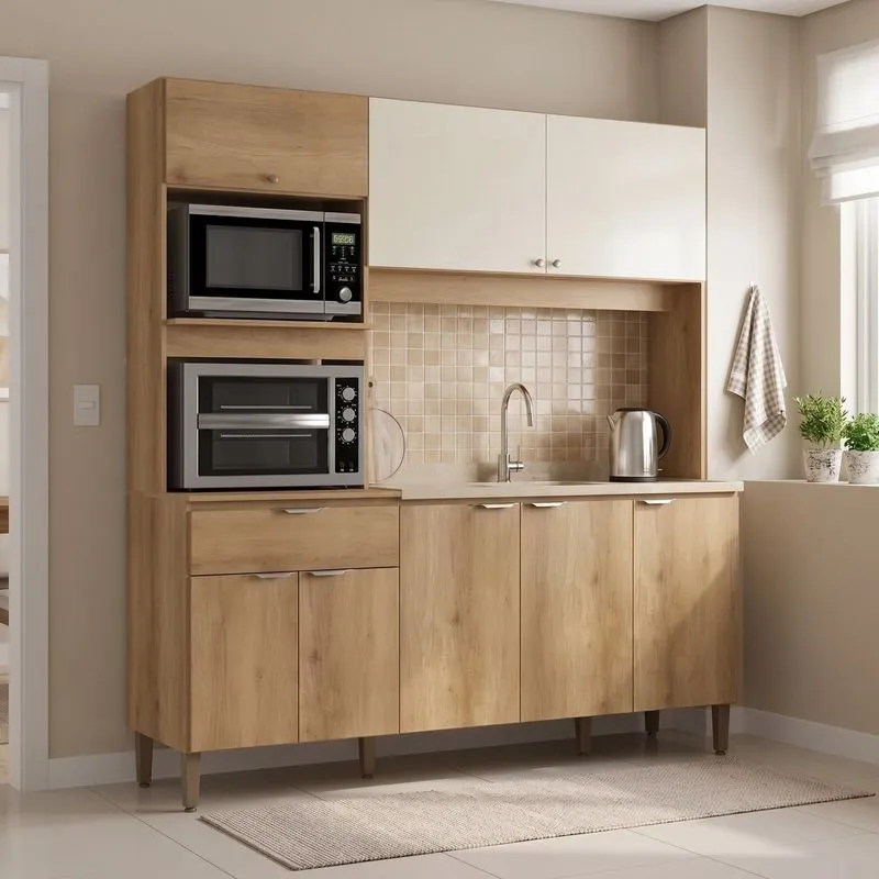 Cozinha Compacta 3 Peças Com Torre Quente E Balcão Sem Tampo Flórida Yescasa Cappuccino/off White Capuccino/off White