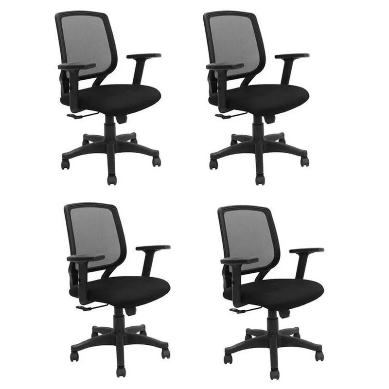 Kit Com 4 Cadeiras De Escritório Diretor Giratória Office Ávila Preto Rivatti Preto
