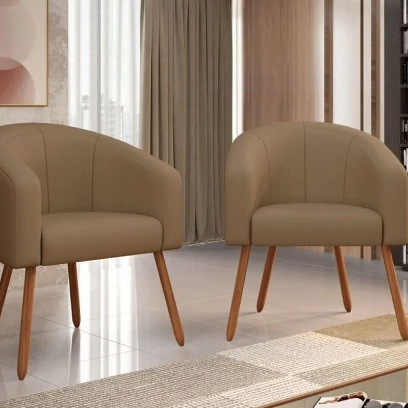 Kit 2 Poltronas Decorativas Com Pés Em Madeira Marselha Bege Bege