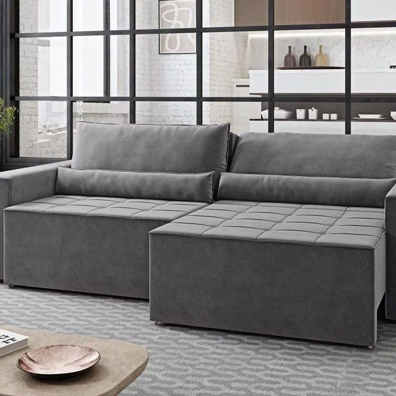 Sofa Cama 240cm Retratil E Reclinavel 4 Lugares Nepal Cinza