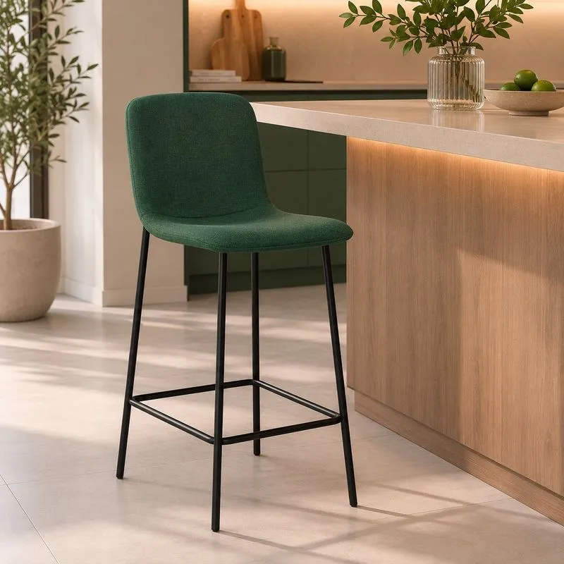 Banqueta Para Cozinha Pés Em Aço Celeste Verde/bouclê Oliva Bouclê Verde Oliva