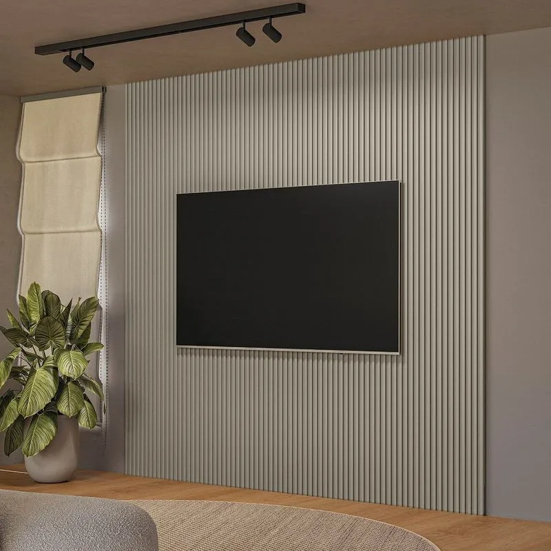 Painel Ripado Para Tv Até 80 Polegadas Mdf 258cmx250cm Modular Gris Fosco