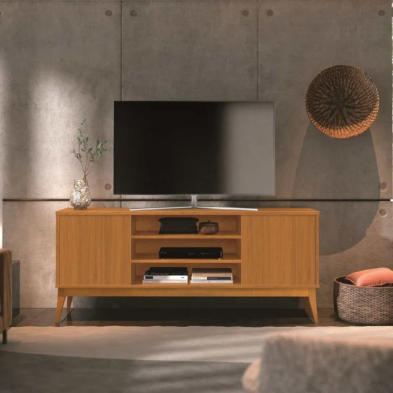 Rack Para Tv Até 65 Polegadas 160cm Pés Em Madeira Maciça Titan Marrom Cedro Cedro