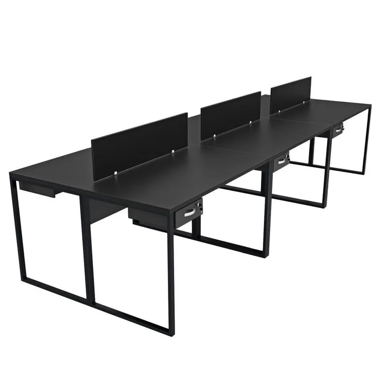Escrivaninha Mesa Escritório Com Gavetas 360cm Industrial Nogal E Preto Marrom Nogal / Preto