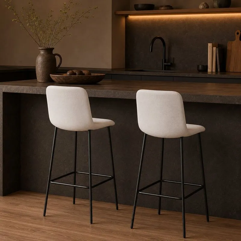 Banqueta Para Cozinha Revestida E Base Aço Celeste Bege/off White Off White