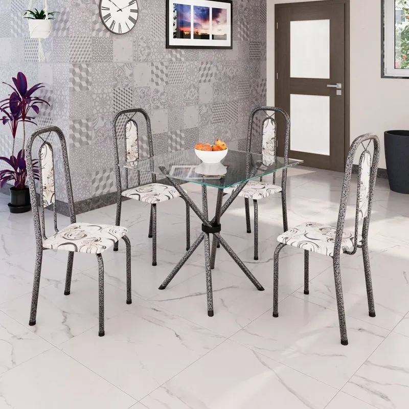 Conjunto Sala De Jantar Com 4 Cadeiras Lívia Prata/arabesco Arabesco/ Prata