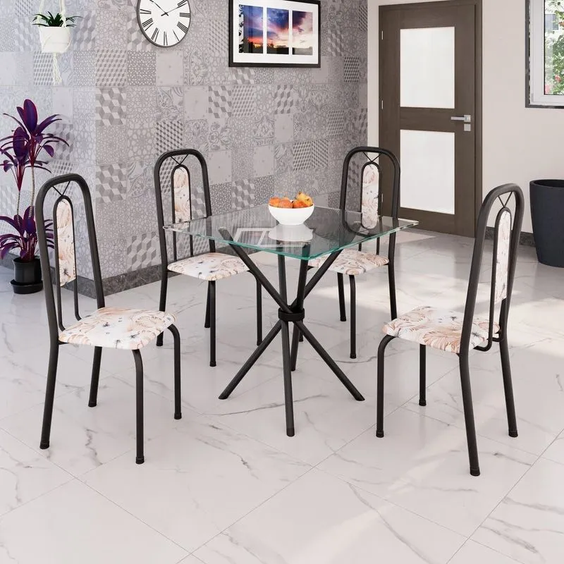Conjunto Sala De Jantar Com 4 Cadeiras Lívia Preto/bege Bege / Preto