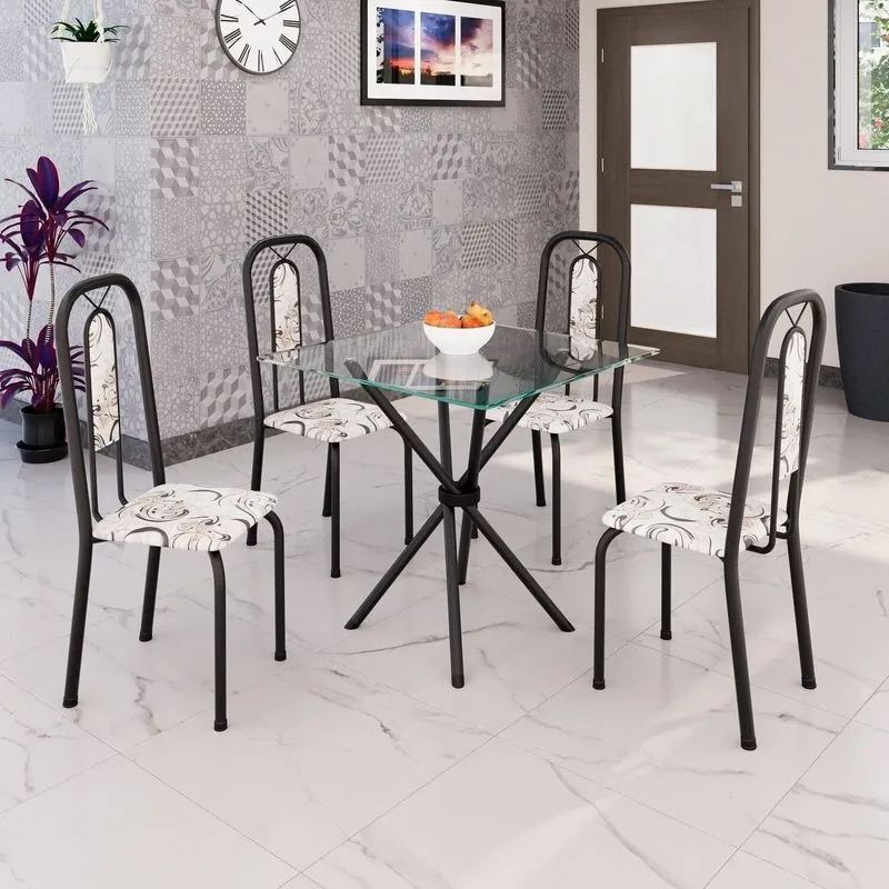 Conjunto Sala De Jantar Com 4 Cadeiras Lívia Preto/arabesco Arabesco / Preto