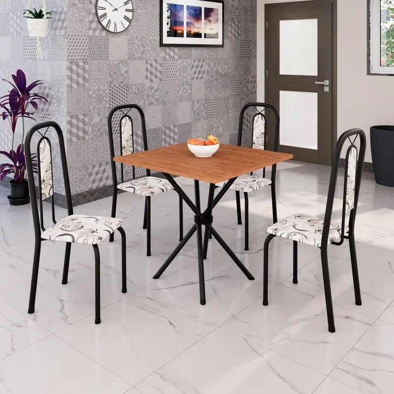 Conjunto Sala De Jantar 4 Cadeiras Lívia Preto/arabesco Arabesco / Preto