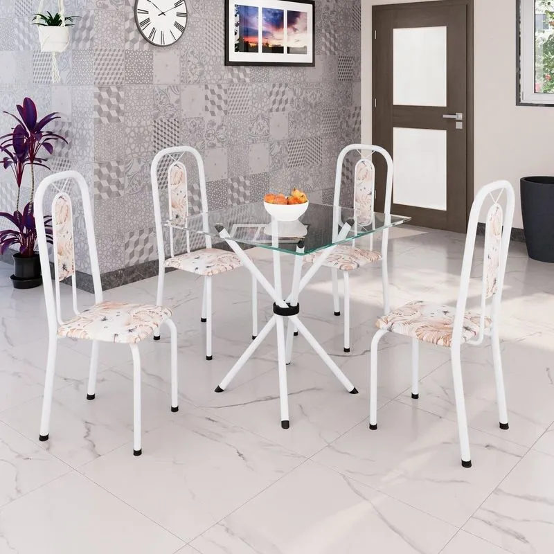 Conjunto Sala De Jantar Com 4 Cadeiras Lívia Branco/bege Bege / Branco