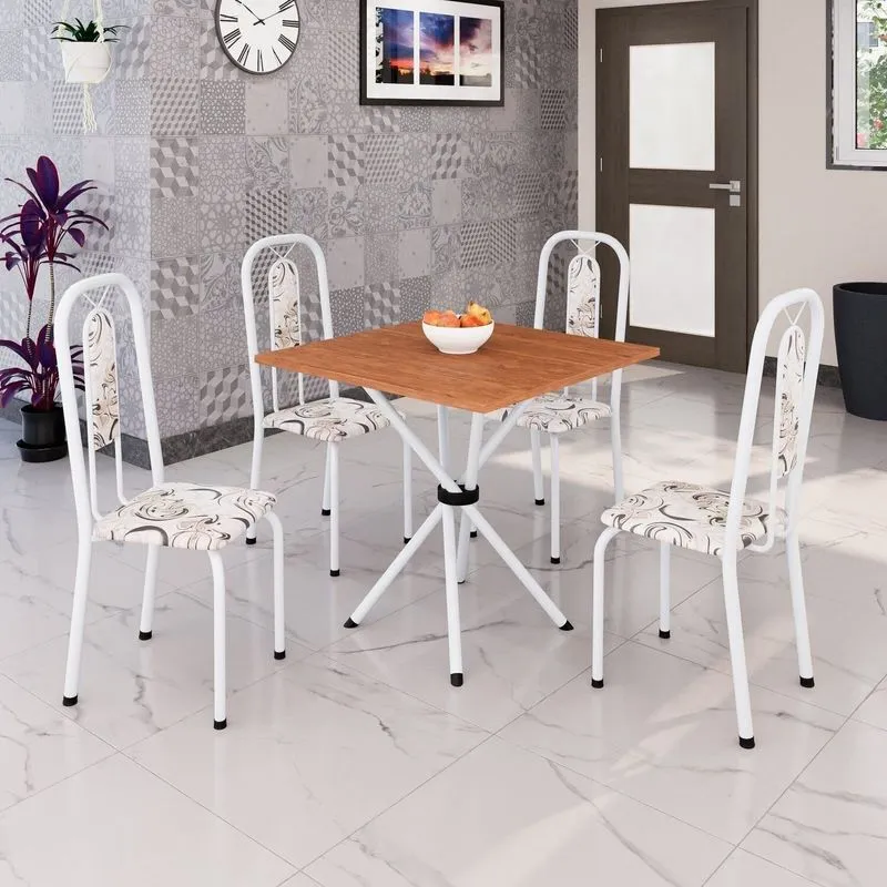 Conjunto Sala De Jantar Com 4 Cadeiras Lívia Branco/arabesco Arabesco/ Branco