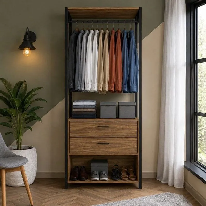 Módulo Para Closet 2 Gavetas 183cm X 72,8cm Byte Marrom/mel/preto Mel/preto