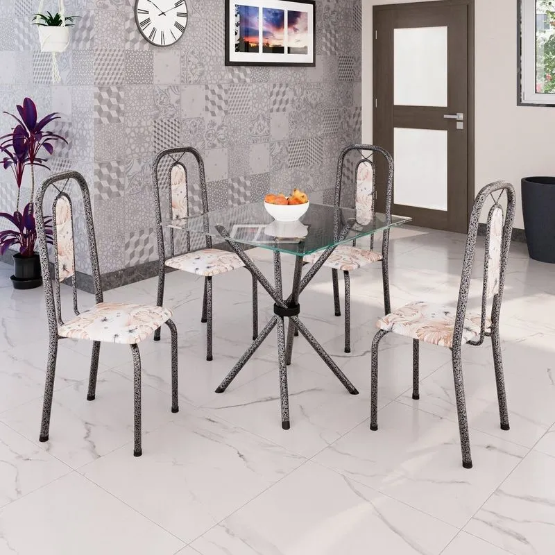 Conjunto Sala De Jantar Com 4 Cadeiras Lívia Prata/bege Bege / Prata