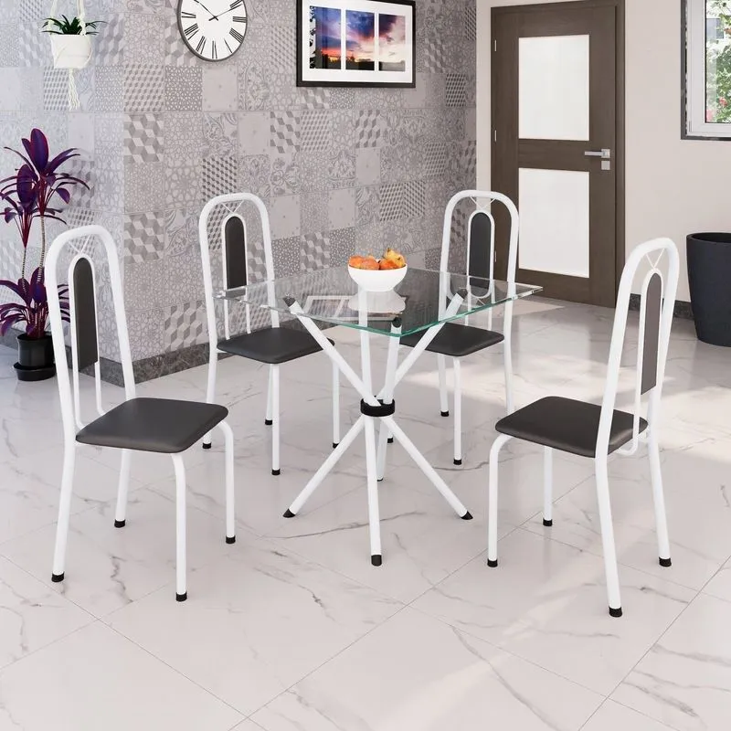 Conjunto Sala De Jantar Com 4 Cadeiras Lívia Branco/preto Preto / Branco