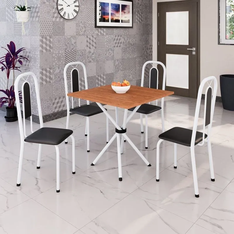 Conjunto Sala De Jantar Com 4 Cadeiras Lívia Branco/preto Preto / Branco