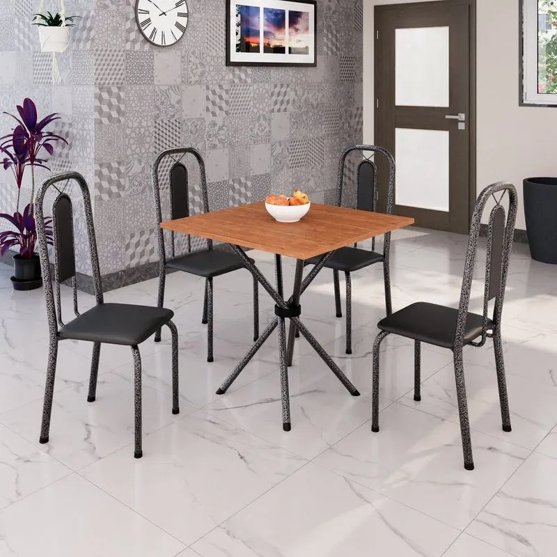 Conjunto Sala De Jantar Com 4 Cadeiras Lívia Preto/prata Preto / Prata