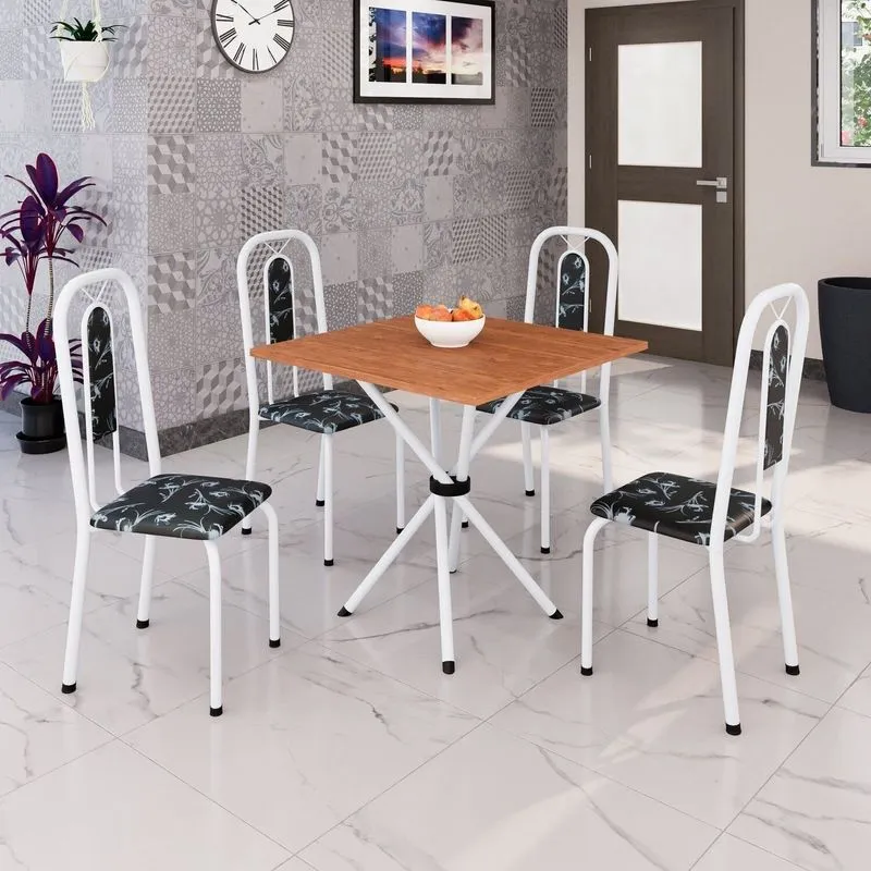 Conjunto Sala De Jantar Com 4 Cadeiras Lívia Branco/preto Preto / Branco