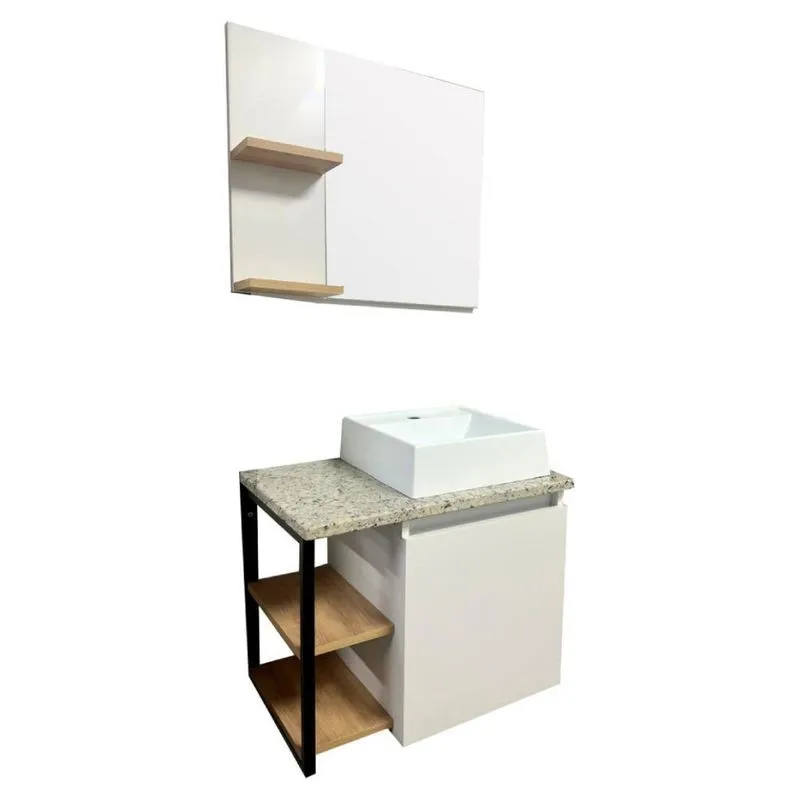 Conjunto Para Banheiro Com Cuba E Espelheira Dallas Branco/tropical Branco / Tropical