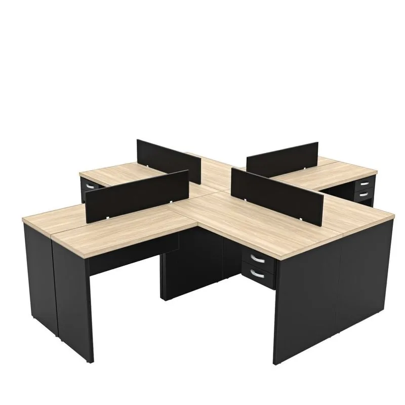 Conjunto Escrivaninha Mesa De Canto Em L Ilha 4 Lugares Office Carvalho E Preto Bege Carvalho / Preto