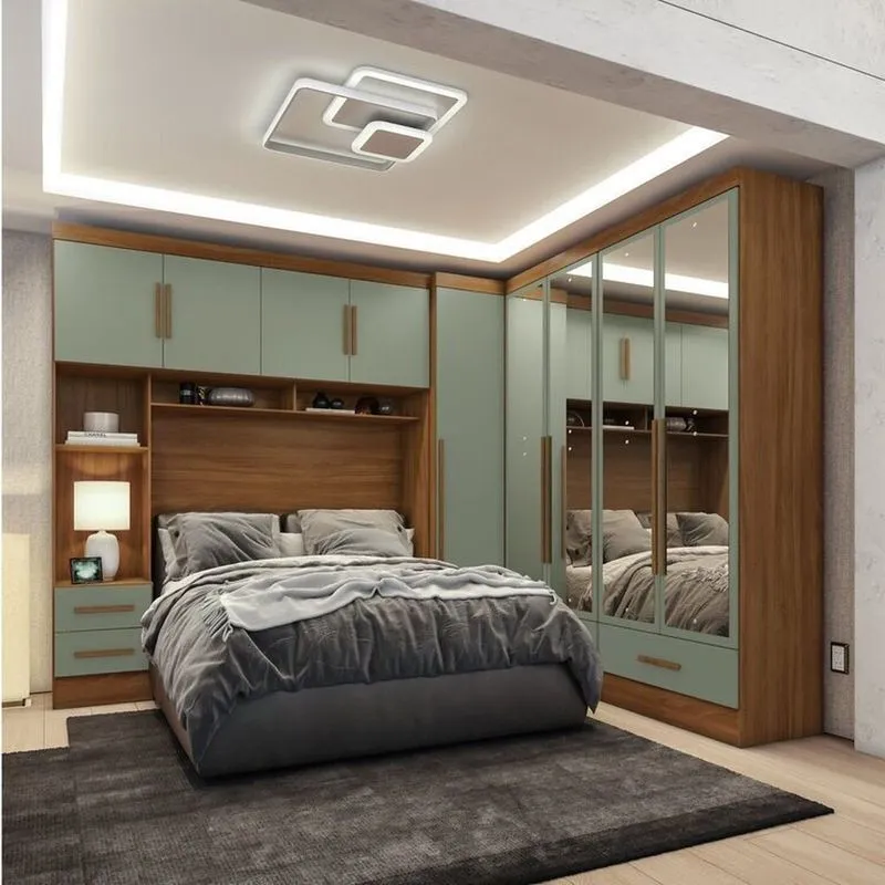 Quarto Modulado Casal 100% Mdf 4 Peças 5 Portas 4 Gavetas Com Maleiro E Espelhos Smart Plus Espresso Móveis