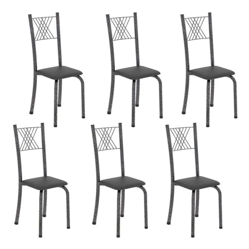 Kit 6 Cadeiras Tubular Para Sala De Jantar Sara Prata/preto/martelado Preto/ Martelado Prata