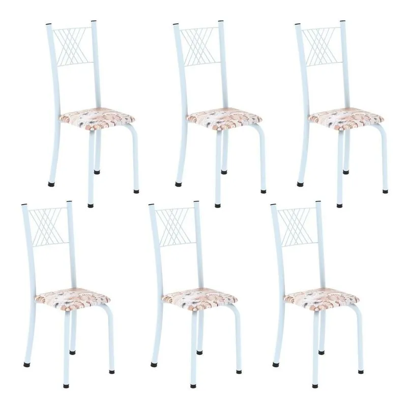 Kit 6 Cadeiras Para Sala De Jantar Sara Branco/botanic Bege Botanic Bege / Branco