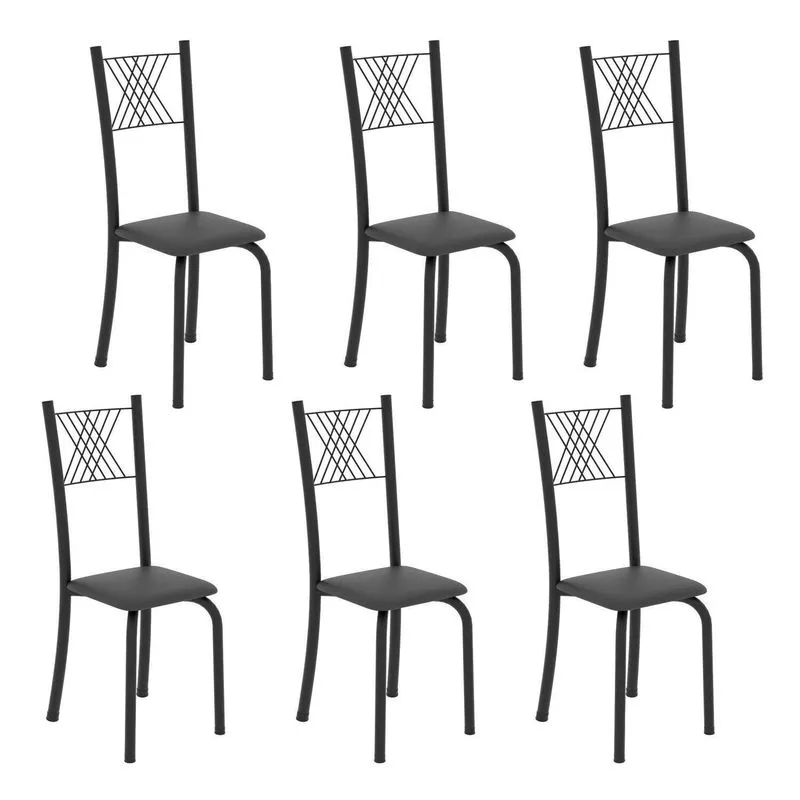 Kit 6 Cadeiras Para Sala De Jantar Sara Preto/liso Preto Liso