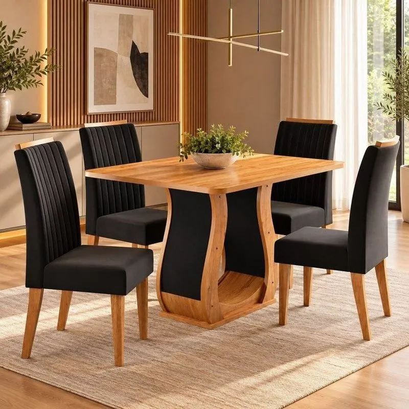 Conjunto Para Sala De Jantar Com 4 Cadeiras Inspirare Yescasa Preto/mel Preto/mel