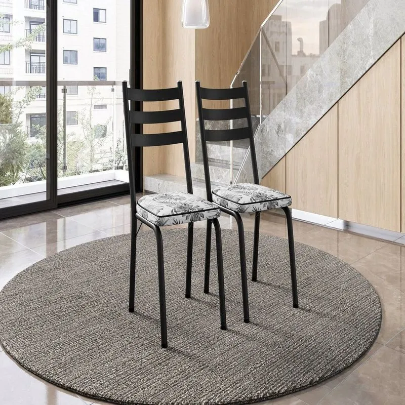 Kit Com 2 Cadeiras Sala De Jantar Cozinha Europa Preto/cinza Preto/ Cinza