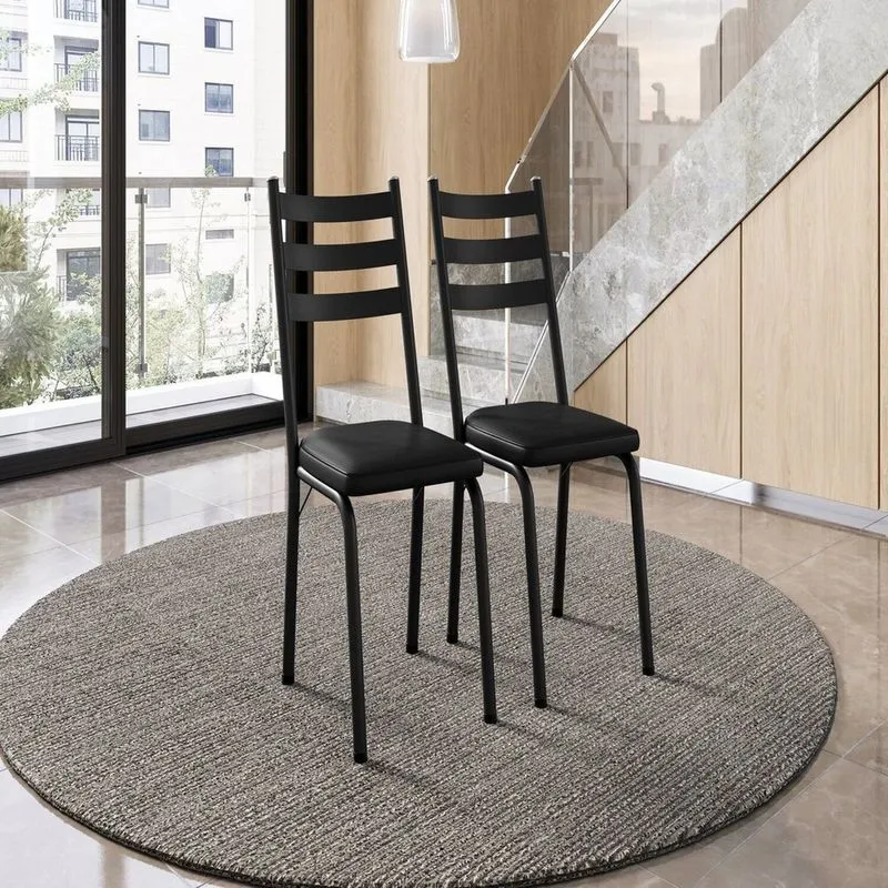 Kit Com 2 Cadeiras Sala De Jantar Cozinha Europa Preto Preto
