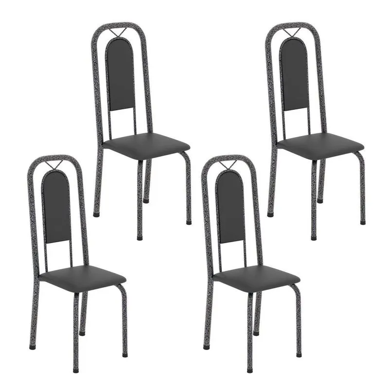 Cadeiras Para Sala De Jantar 4 Unidades Lara Prata/preto Liso/martelado Preto Liso / Martelado Prata