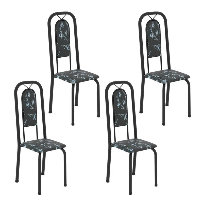 Cadeiras Para Sala De Jantar 4 Unidades Lara Preto/floral Floral Preto