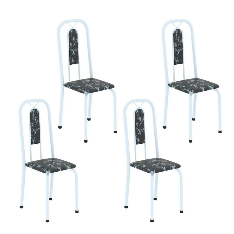 Cadeiras Para Sala De Jantar 4 Unidades Lívia Branco/preto Floral Preto Floral / Branco