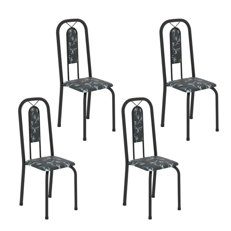 Cadeiras Para Sala De Jantar 4 Unidades Lívia Preto/floral Floral Preto